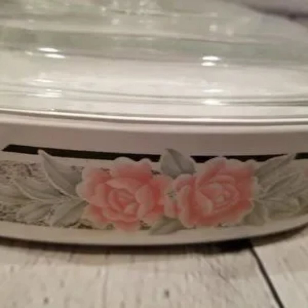 Vintage CORNINGWARE 1 litre baking dish silk and rose pattern